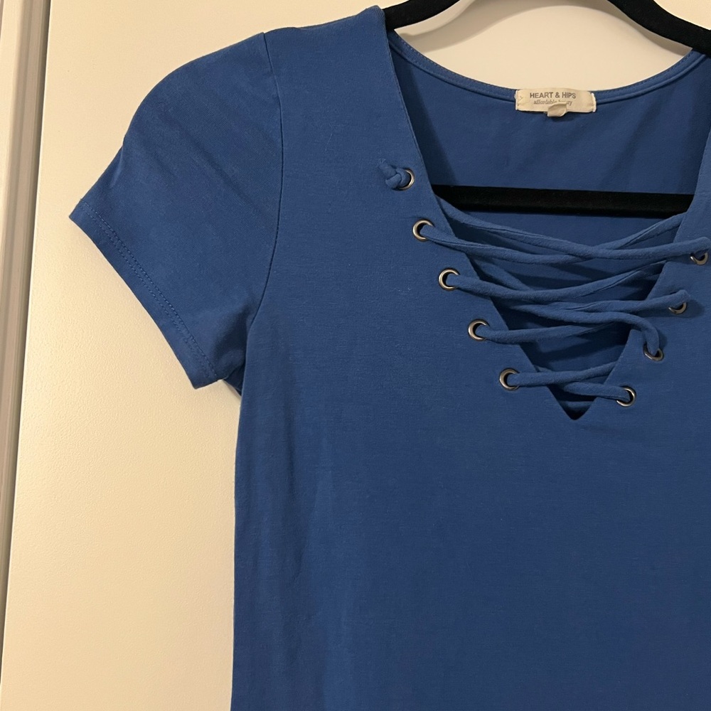 Heart & Hips Blue V-Neck Mini Dress